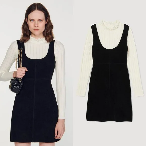 Sandro Ora pinafore turtle neck overlay dress
